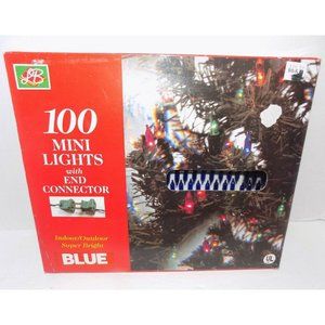 Vintage 100 Blue Christmas Mini Light Set With Green Wire